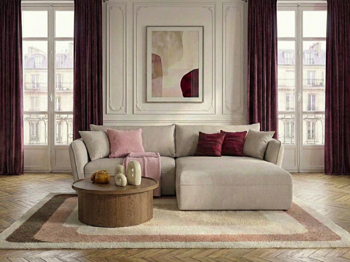 Bobochic Luigi Ecksofa Strukturstoff Beige Ecke rechts