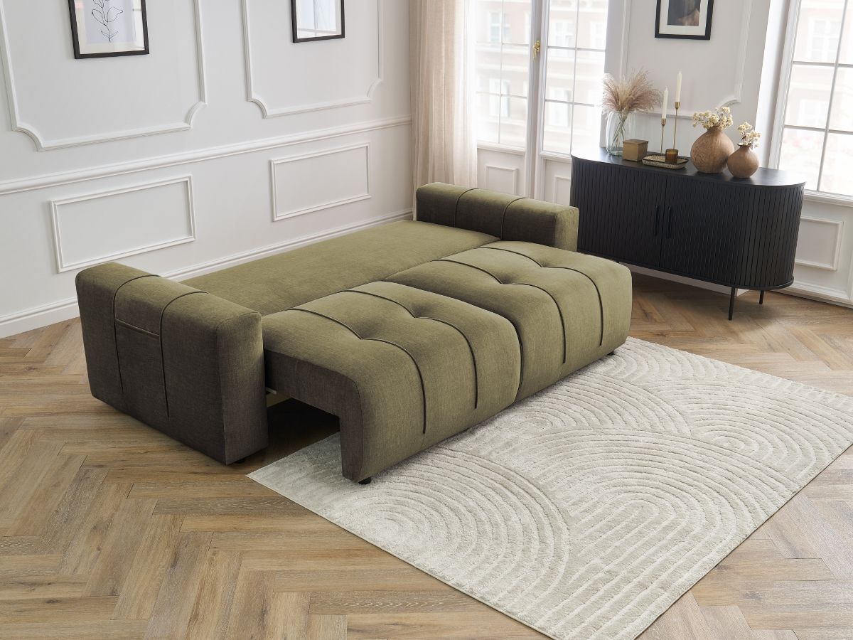 Bobochic Arsene Schlafsofa 3-Sitzer mit Bettkasten Samt Grün
