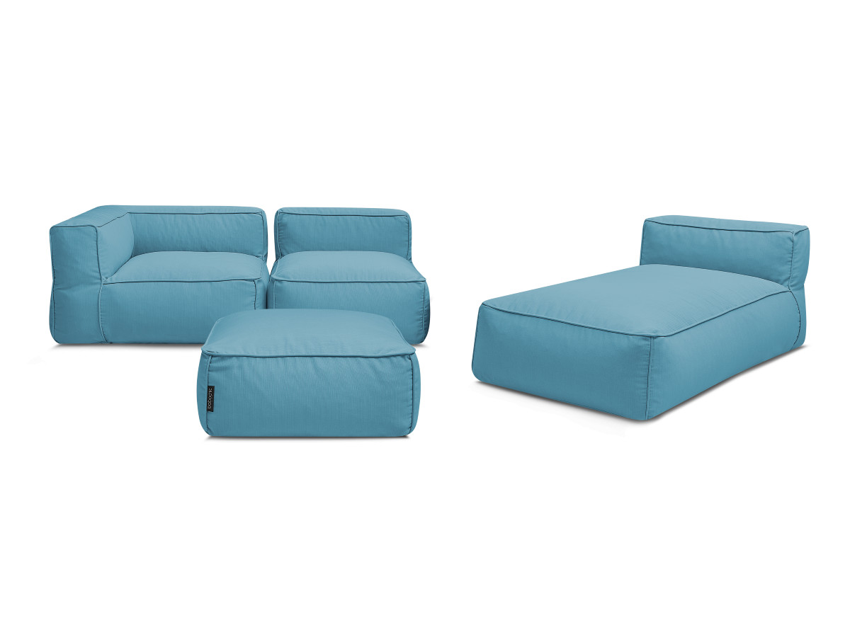 Bobochic Giulia Gartensofa 4-Sitzer mit Pouf, 1 Eckmodul Stoff Hellblau