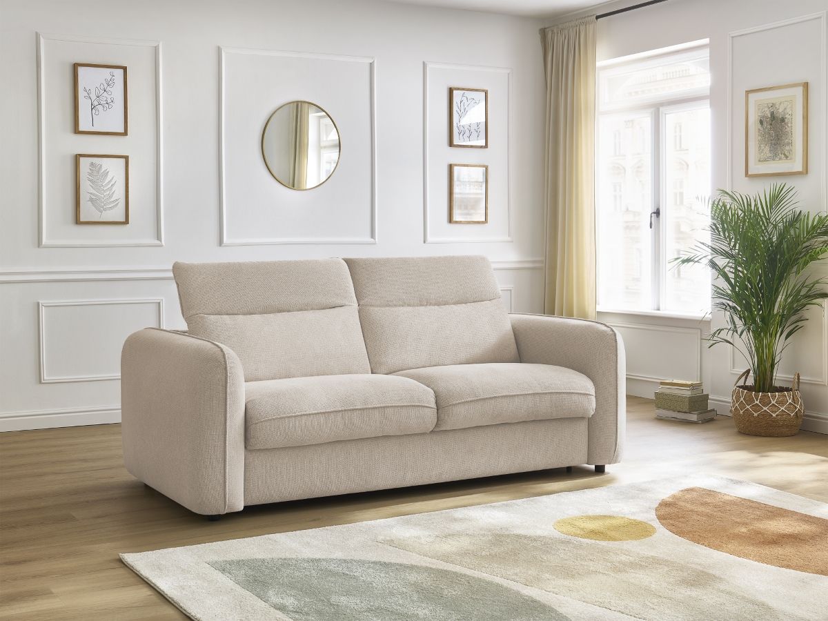 Bobochic Achille Schlafsofa 3-Sitzer Melange-Stoff Beige, Liegefläche 140 × 200 cm