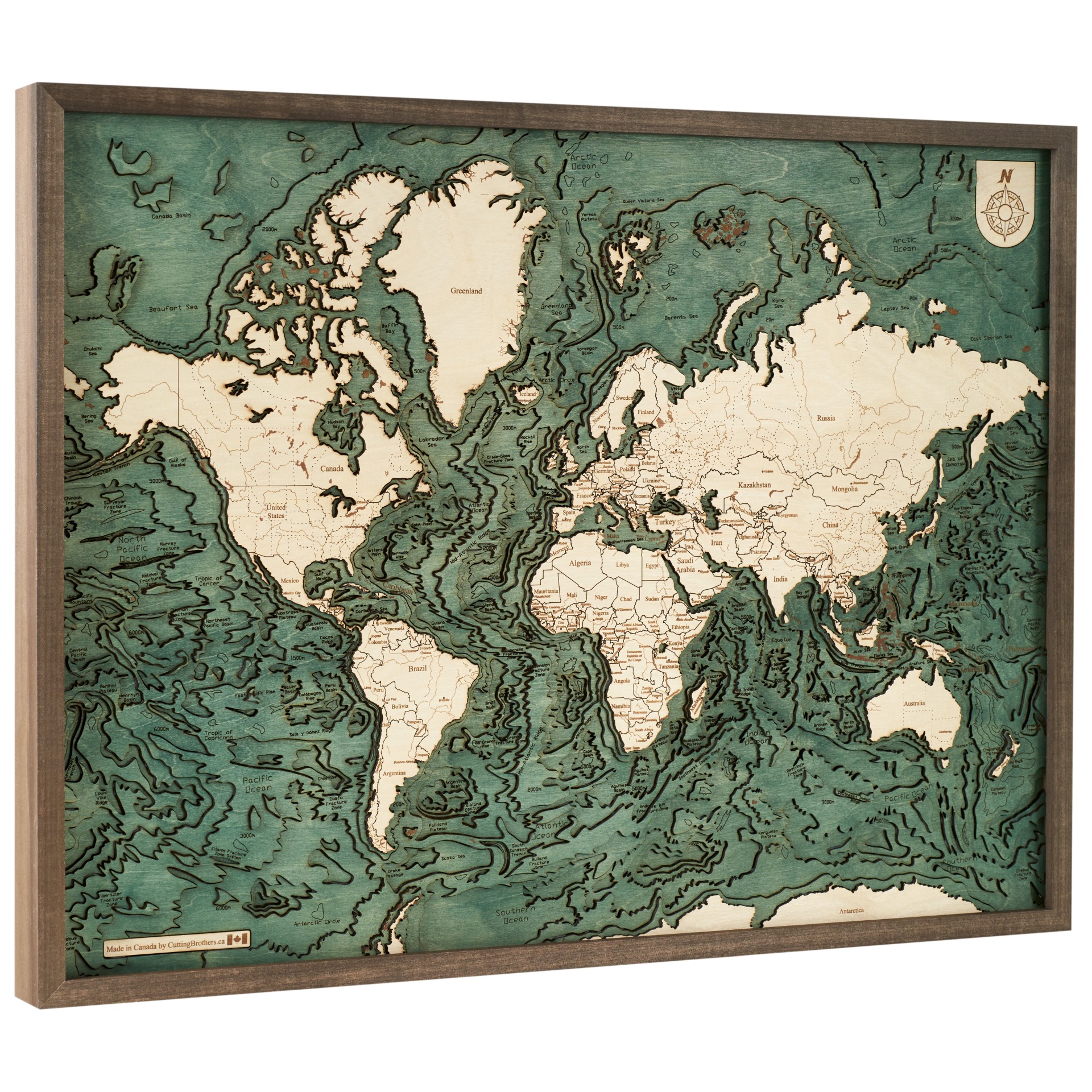 Cutting Brothers 3D Holz-Wandkarte Weltkarte World map 81x61 cm