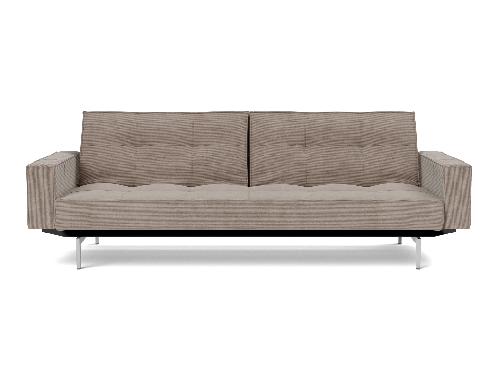 Schlafsofa Splitback mit Armlehnen Kord Cordufine 318-Beige Beine Chrom