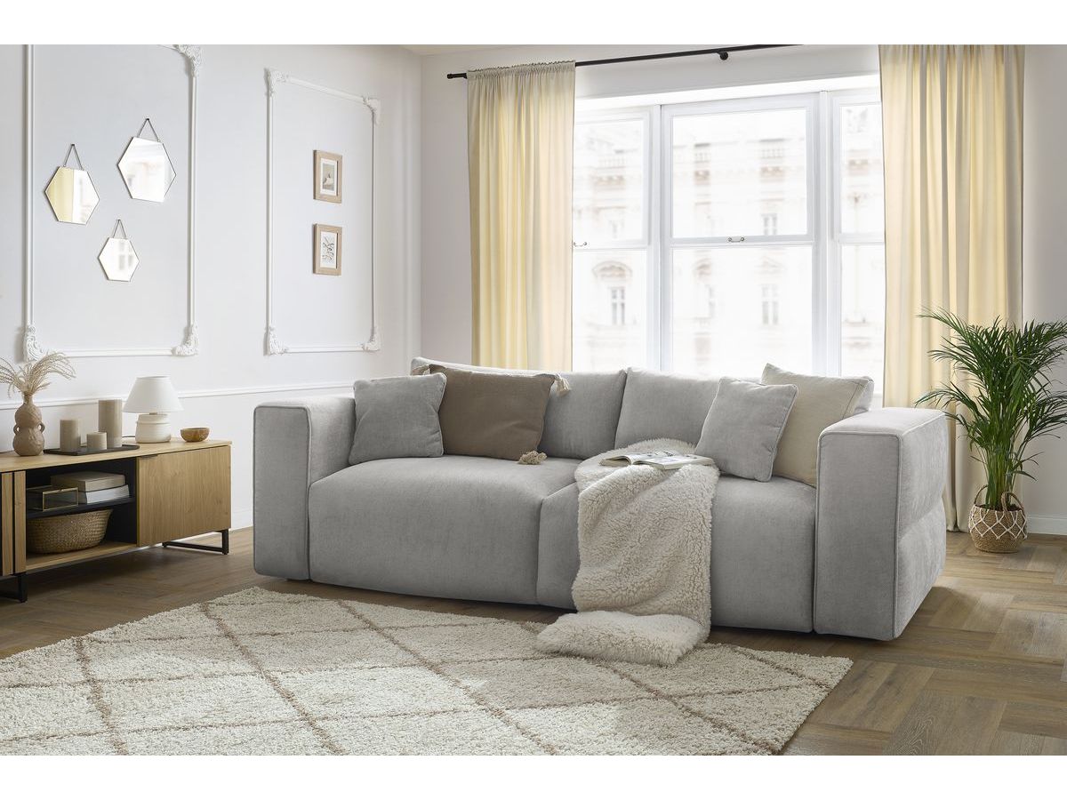 Bobochic Ezechiel Schlafsofa 3-Sitzer mit Bettkasten Stoff Hellgrau
