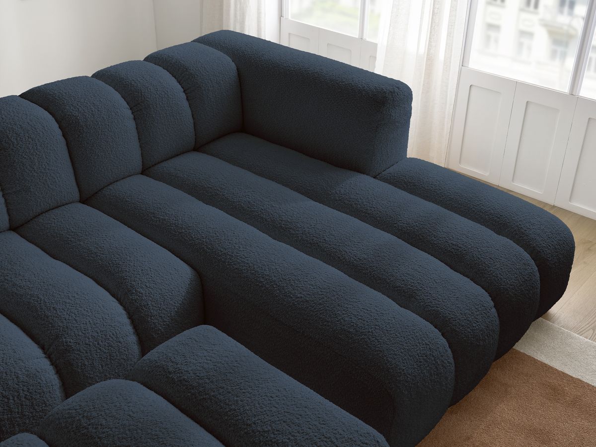 Bobochic Talia Ecksofa mit Pouf Bouclé-Stoff Dunkelblau Ecke rechts