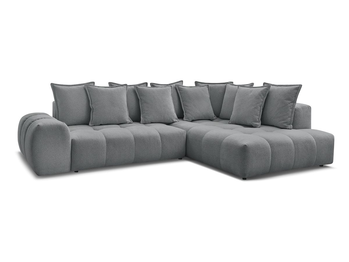 Bobochic Everest Ecksofa mit Schlaffunktion und Bettkasten 320 × 212 cm, 10 Kissen Melange-Stoff Dunkelgrau Ecke rechts