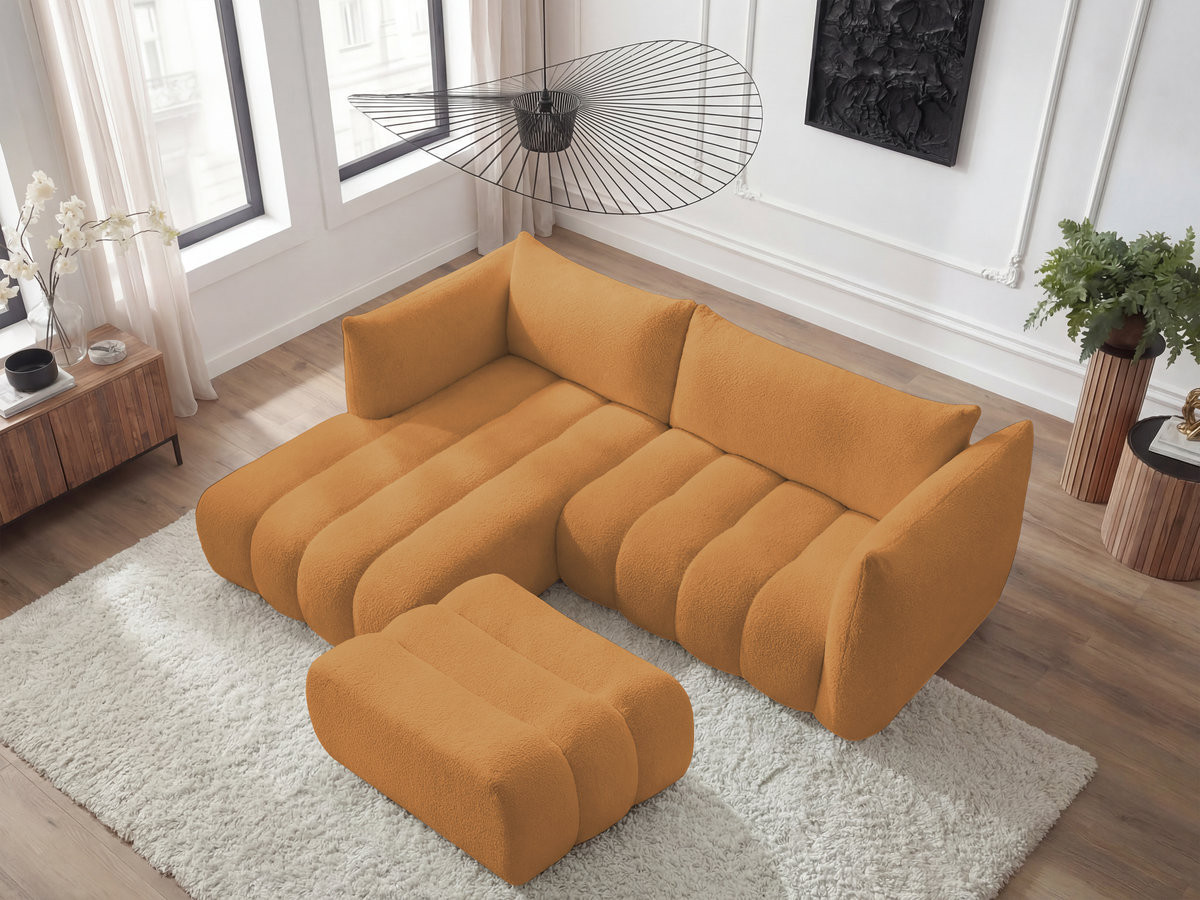 Bobochic Azra Ecksofa mit Pouf 262 × 178 cm Bouclé-Stoff Gelb Ecke links