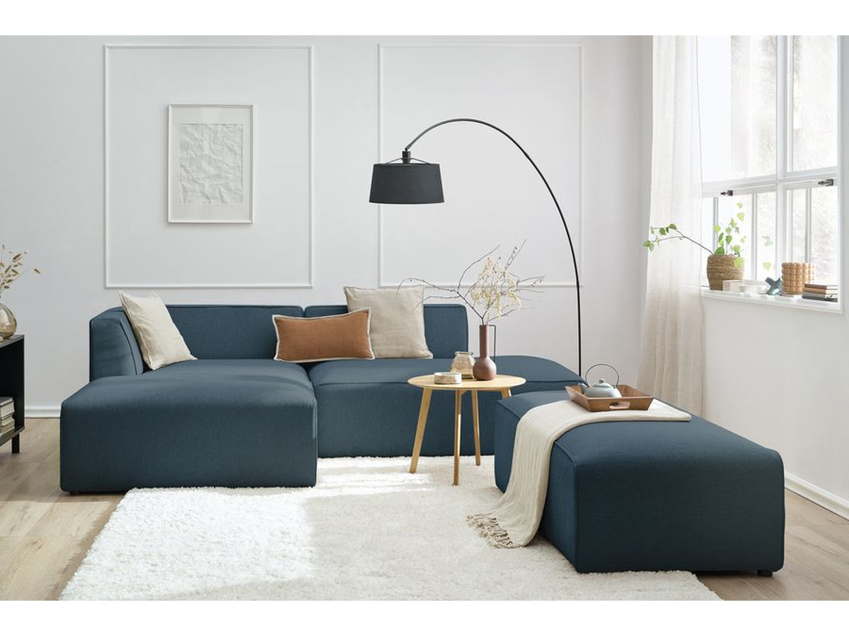 Bobochic Megeve Ecksofa mit Schlaffunktion und Pouf Melange-Stoff Dunkelblau Ecke links