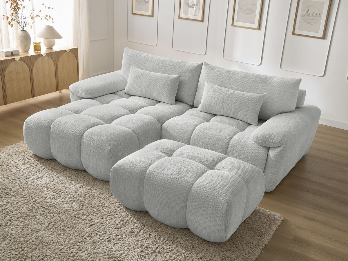 Bobochic Ivane Ecksofa mit Pouf Strukturstoff Hellgrau Ecke links
