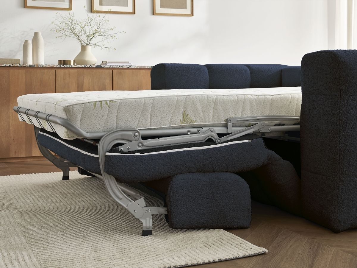 Bobochic Cloud Schlafsofa 3-Sitzer Bouclé-Stoff Dunkelblau