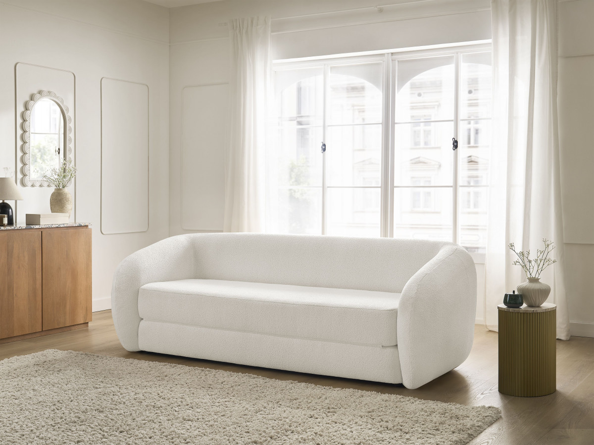 Bobochic Neyo Schlafsofa 3-Sitzer Bouclé-Stoff Weiß