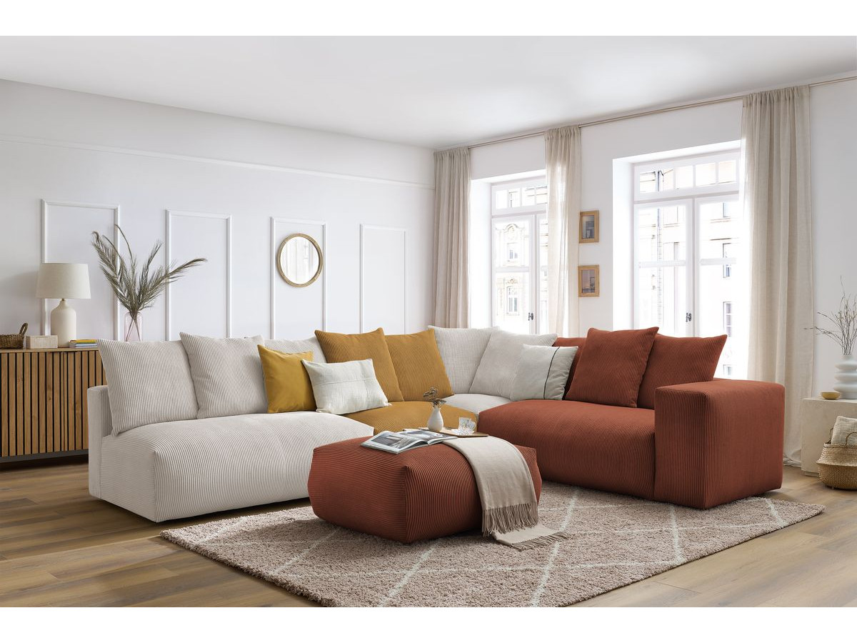 Bobochic Voltaire Ecksofa mit Pouf 322 × 268 cm Cordsamt Mehrfarbig Ecke rechts