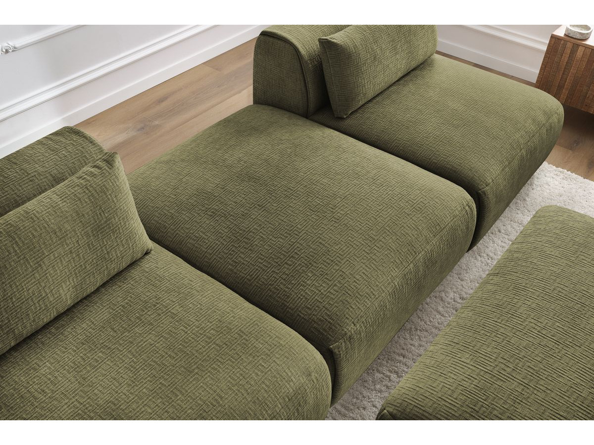 Bobochic Jeanne Sofa 4-Sitzer mit Pouf Strukturstoff Grün