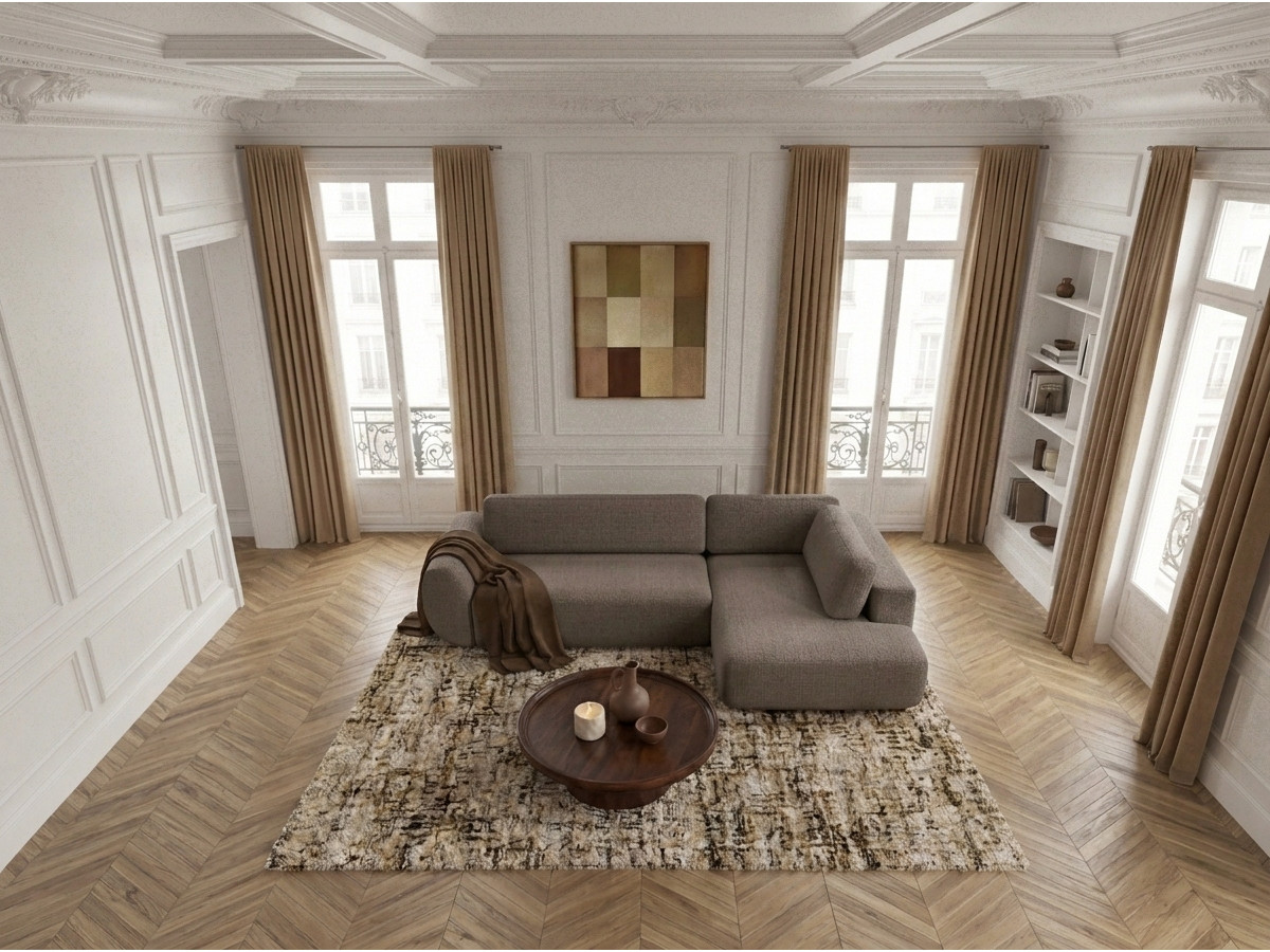 Bobochic Denise Ecksofa mit Schlaffunktion und Bettkasten 256 × 197 cm Strukturstoff Taupe Ecke rechts