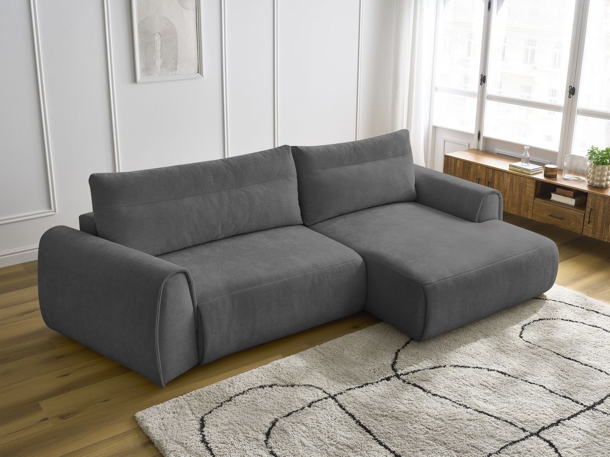 Bobochic Aden Ecksofa 293 × 152 cm Stoff Dunkelgrau Ecke rechts
