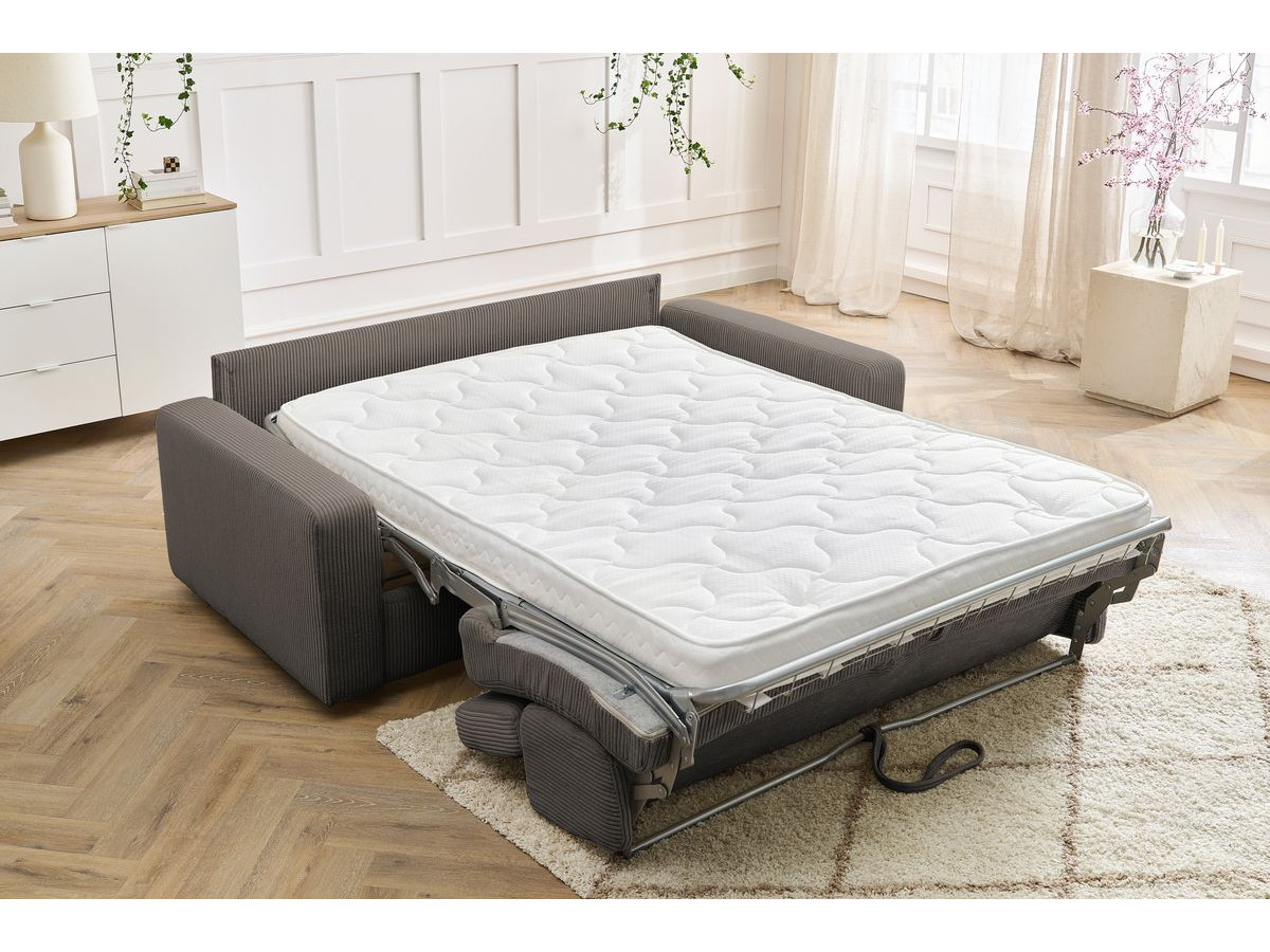 Bobochic Monaco Schlafsofa 3-Sitzer Cordsamt Taupe, Liegefläche 140 × 190 cm