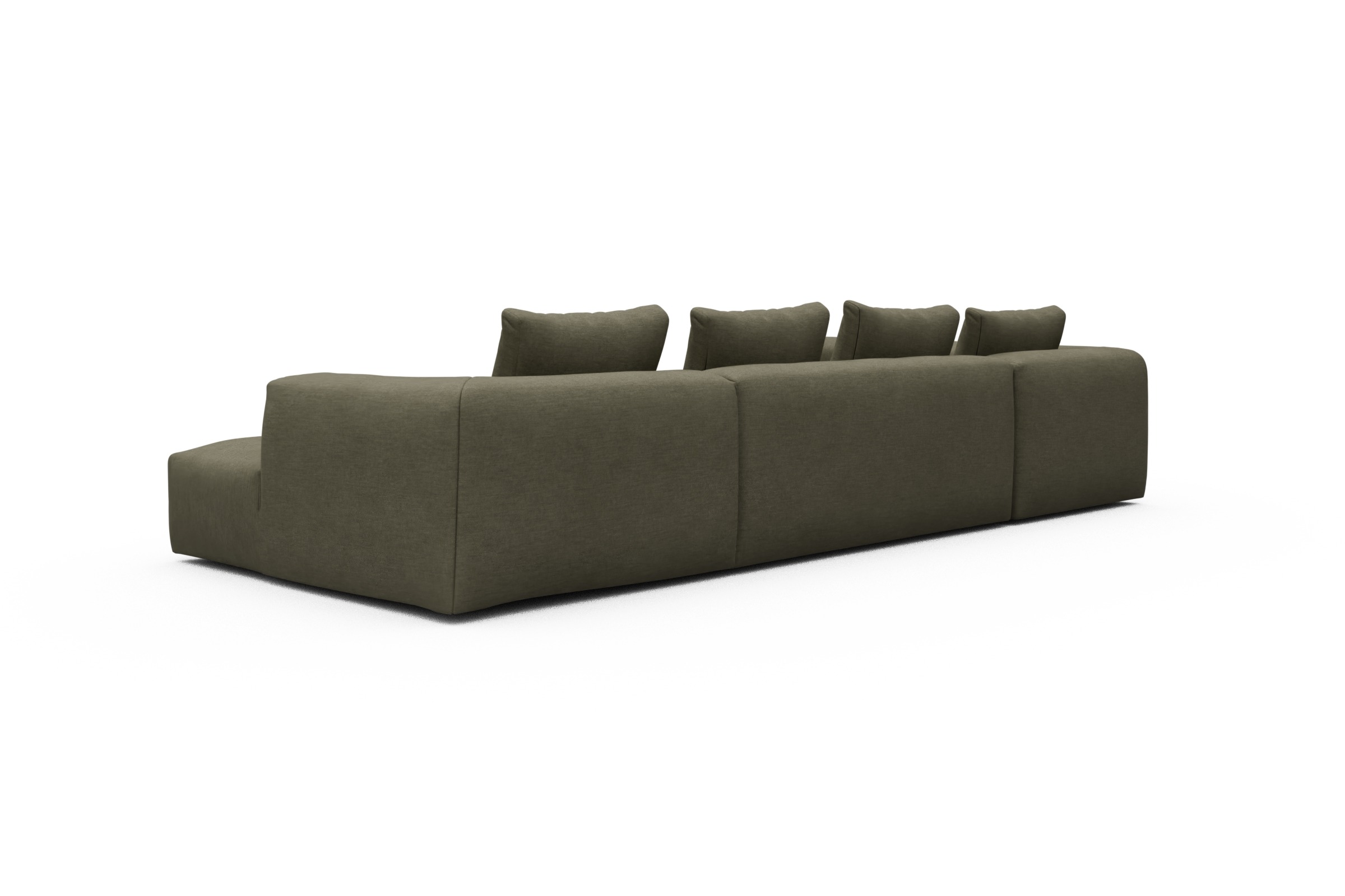 Wohnlandschaft Fred Chaiselongue rechts mit 2-Sitzer und lange Armlehne links Vivus-Dusty-Olive