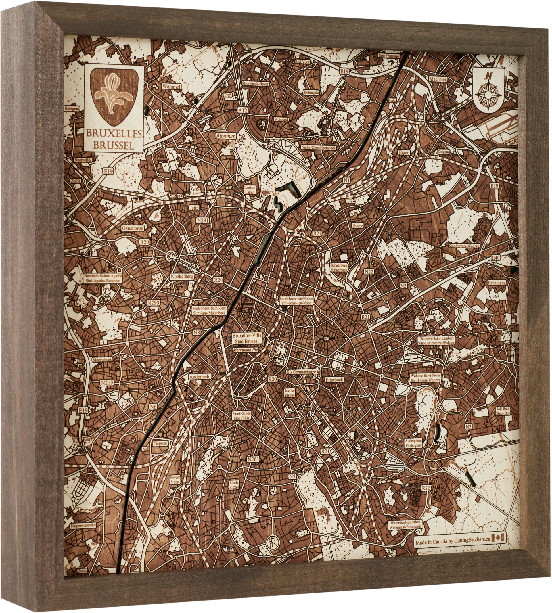 Cutting Brothers 3D Holz-Wandkarte Brüssel 35x35 cm