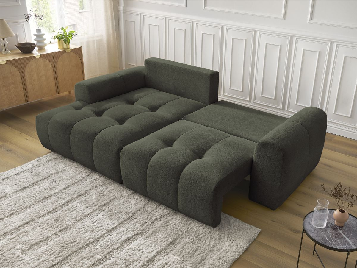 Bobochic Roxelane Ecksofa mit Schlaffunktion und Bettkasten 258 × 150 cm Melange-Stoff Grün Ecke links