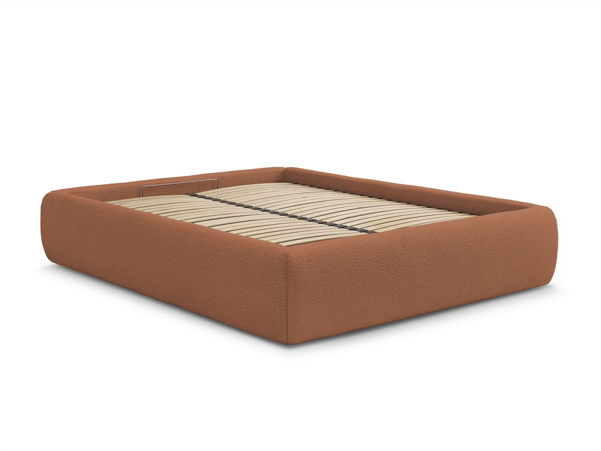 Bobochic Inera Bettgestell mit Bettkasten, ohne Kopfteil Bouclé-Stoff Orange, Liegefläche 140 × 190 cm