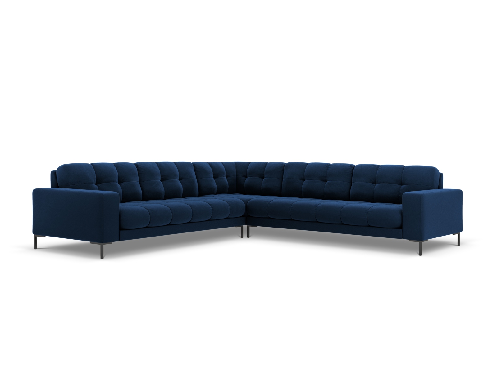 Cosmopolitan Design Symmetrisches Ecksofa Bali 6-Sitzer Samt Bluvel Königsblau Beine Schwarzes Metall
