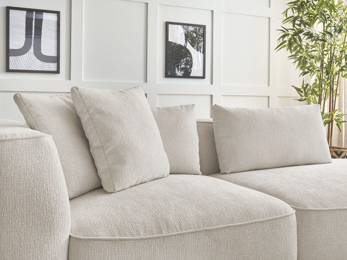 Bobochic Leopold Sofa 4-Sitzer mit Pouf Strukturstoff Beige Armlehne links