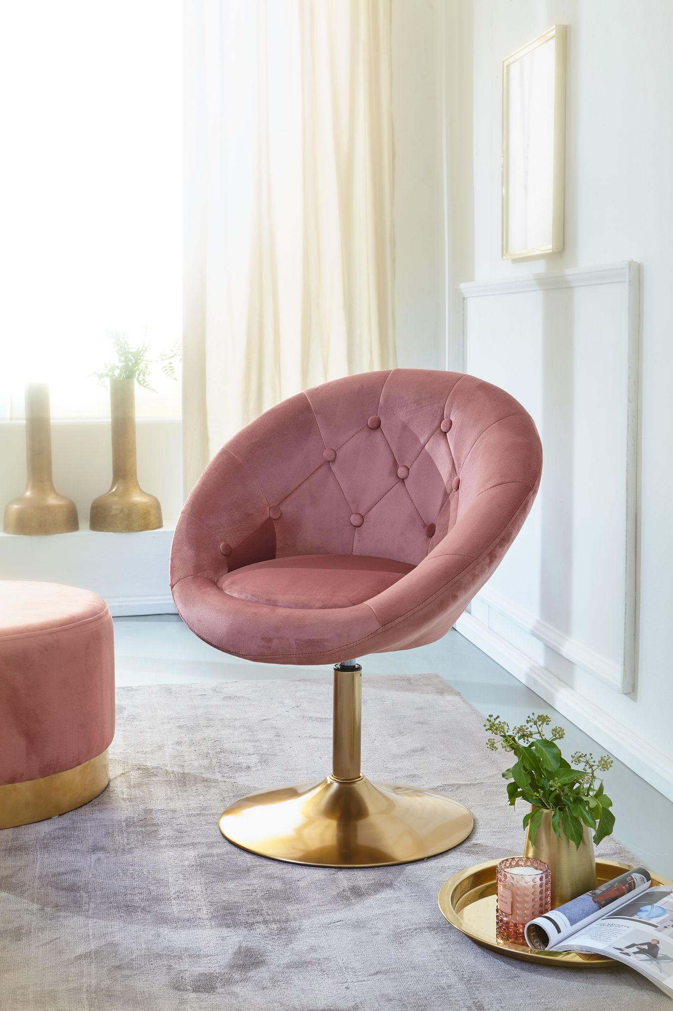 Loungesessel Fresvik Samt Rosa 67 × 62 × 100 cm