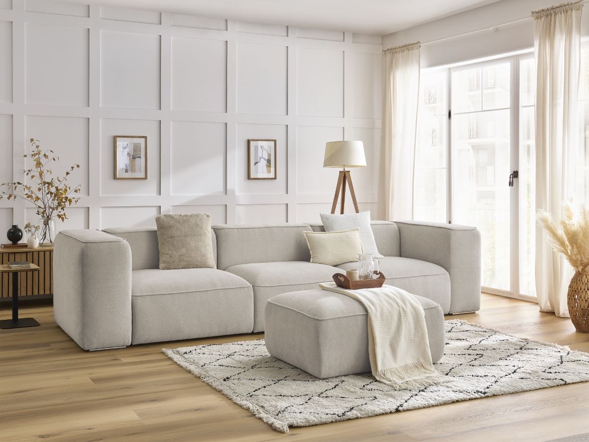 Bobochic Zephyr Sofa 4-Sitzer mit Pouf Strukturstoff Beige