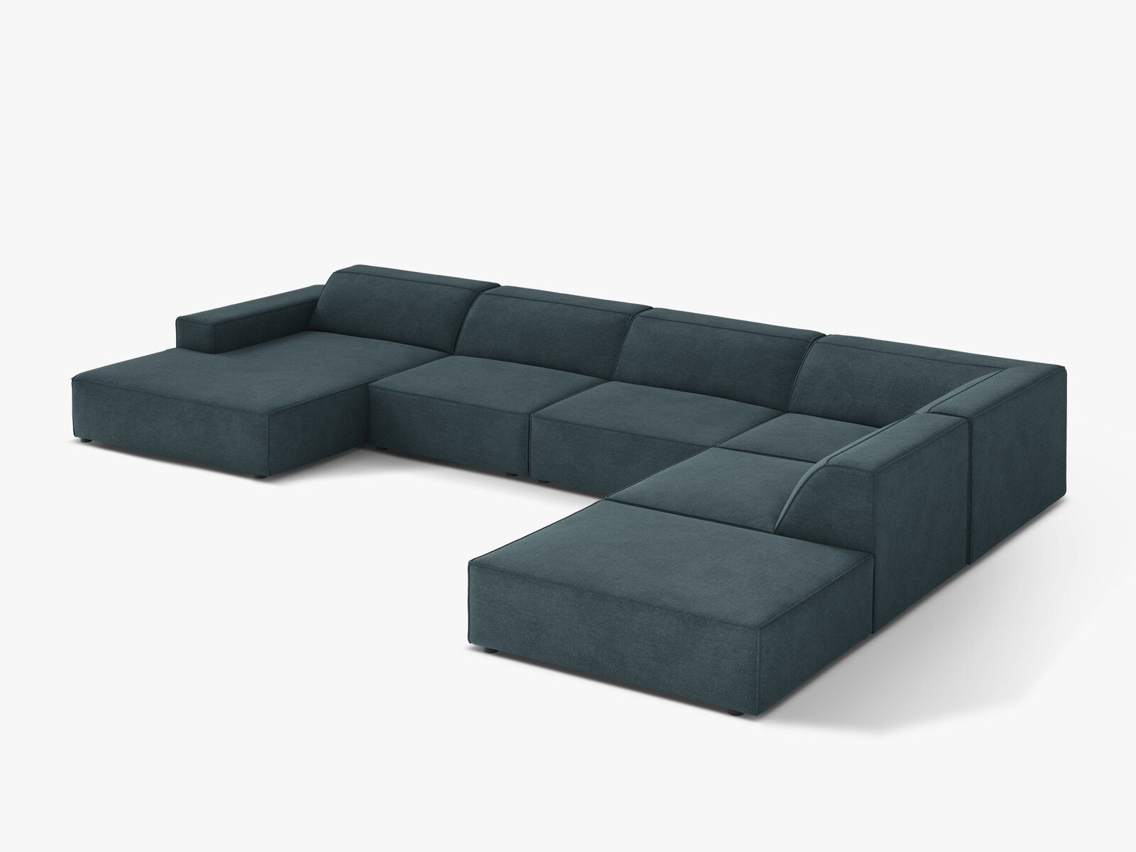 Micadoni Panorama-Ecksofa Jodie 7-Sitzer Strukturierter Stoff Liberty Dunkel Petrol Rechts