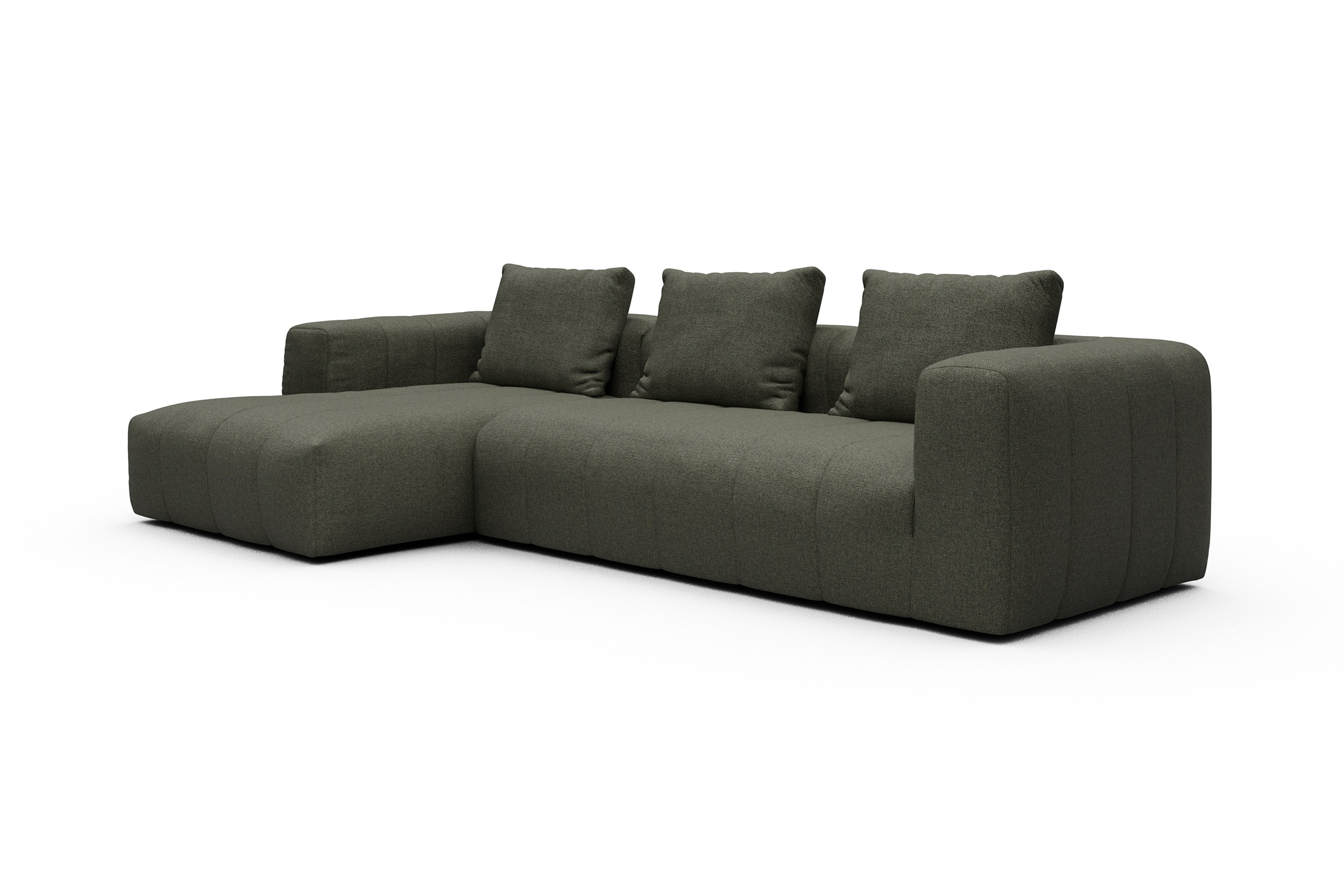 Ecksofa Hugo 2,5-Sitzer Armlehne rechts mit Chaiselongue Sama-Winter-Moss