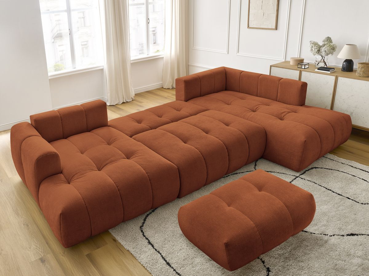 Bobochic Fuji Wohnlandschaft mit Pouf Stoff Orange Ecke links