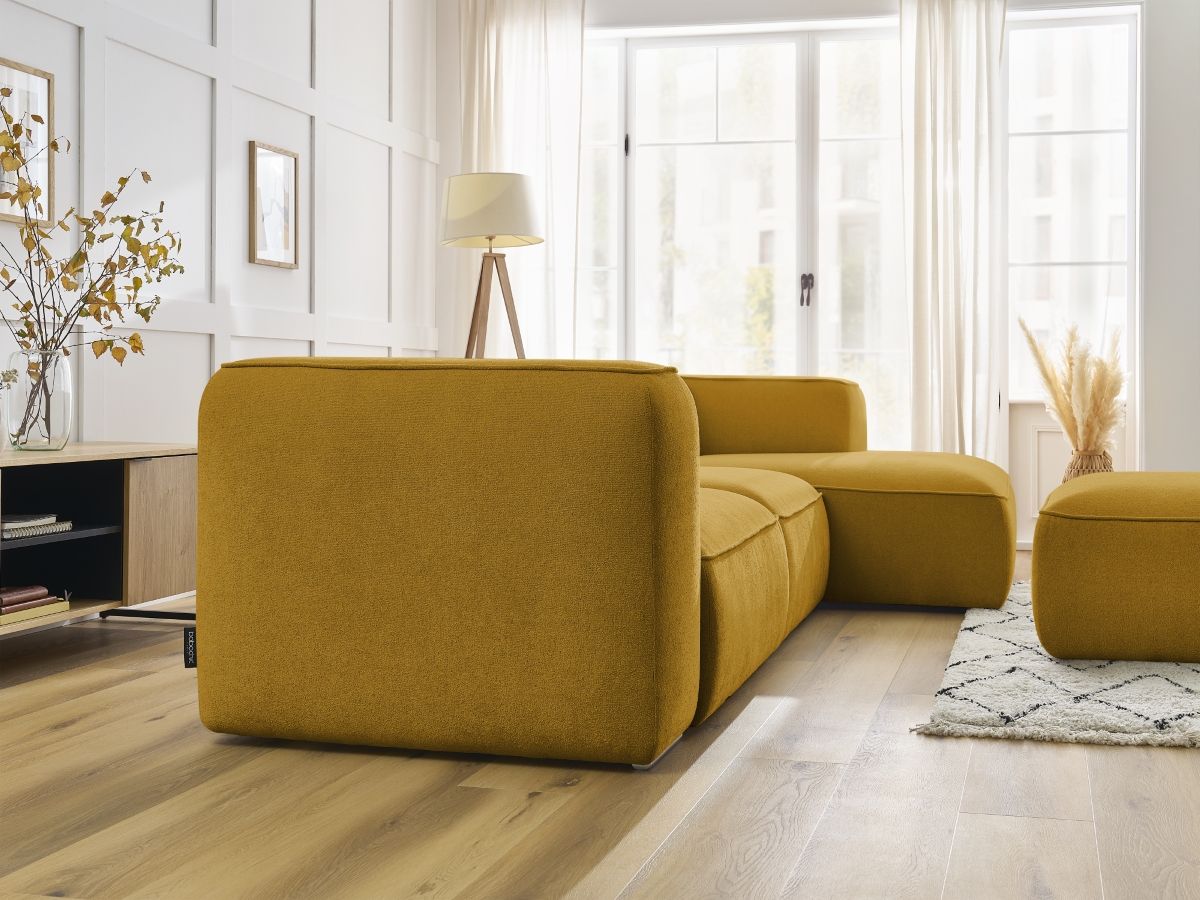 Bobochic Zephyr Ecksofa mit Pouf 349 × 165 cm Strukturstoff Gelb Ecke rechts
