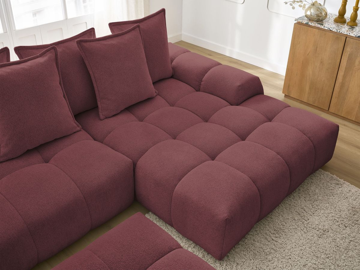 Bobochic Everest Ecksofa mit Schlaffunktion und Bettkasten und Pouf 318 × 180 cm, 7 Kissen Melange-Stoff Rot Ecke rechts