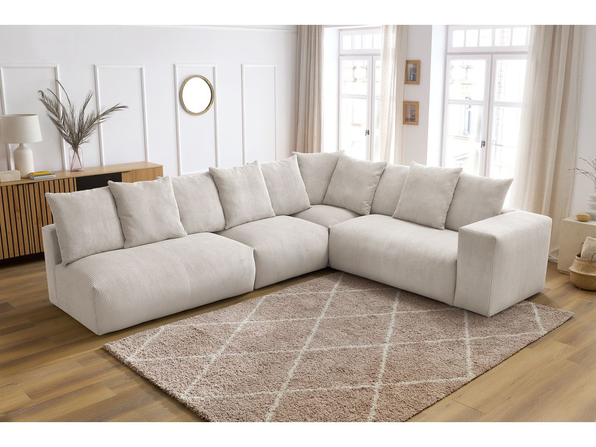 Bobochic Voltaire Ecksofa 322 × 268 cm Cordsamt Beige Ecke rechts