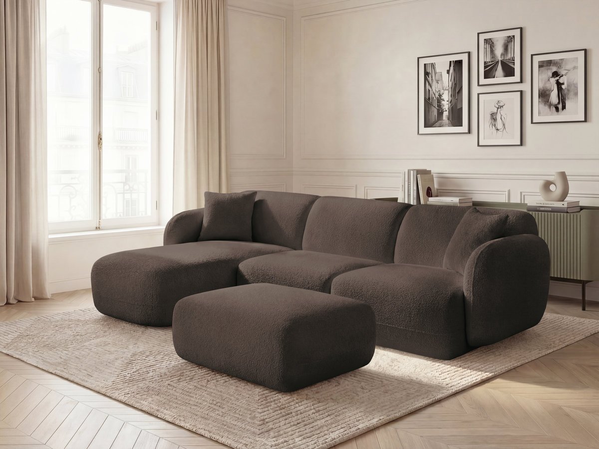 Bobochic Anda Ecksofa mit Pouf 292 × 163 cm Chenille Braun Ecke links