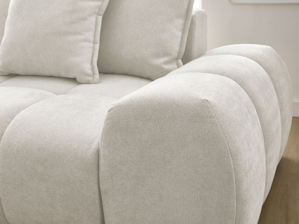 Bobochic Everest Ecksofa mit Schlaffunktion und Bettkasten 318 × 180 cm, 7 Kissen Strukturstoff Weiß Ecke links