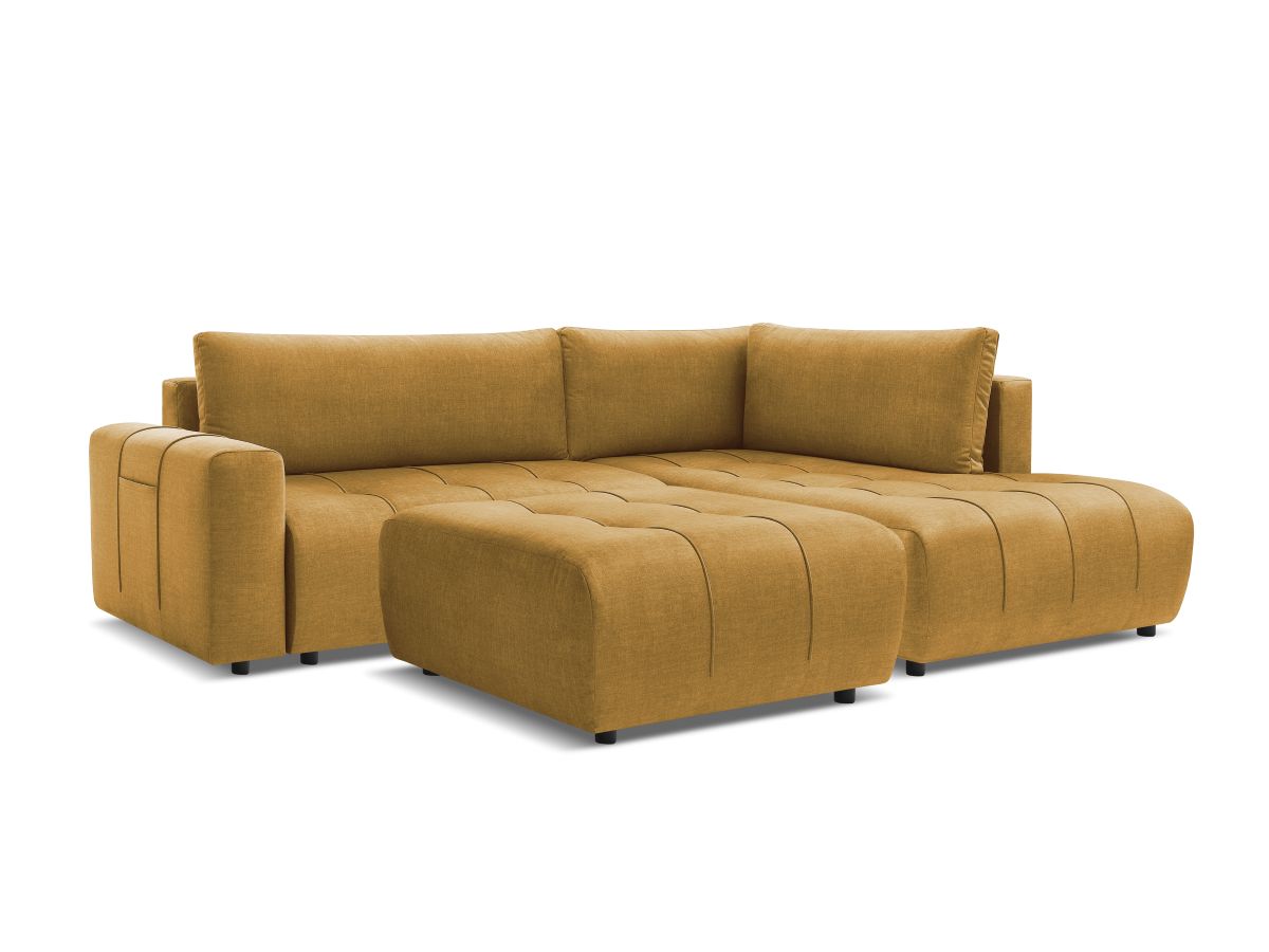 Bobochic Arsene Ecksofa mit Schlaffunktion und Bettkasten und Pouf 277 × 200 cm Samt Gelb Ecke rechts