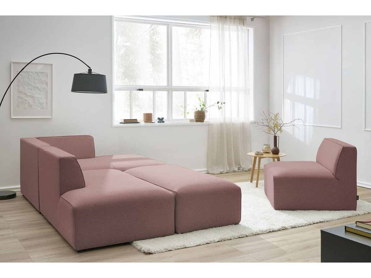 Bobochic Megeve Ecksofa mit Pouf Melange-Stoff Rosa Ecke rechts