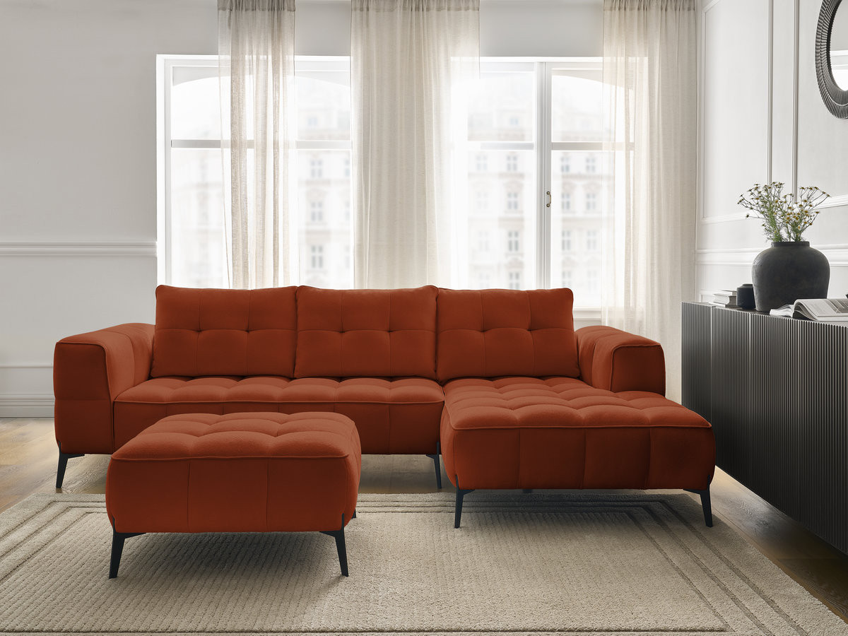 Bobochic Anis Ecksofa mit Pouf Strukturstoff Orange Ecke rechts