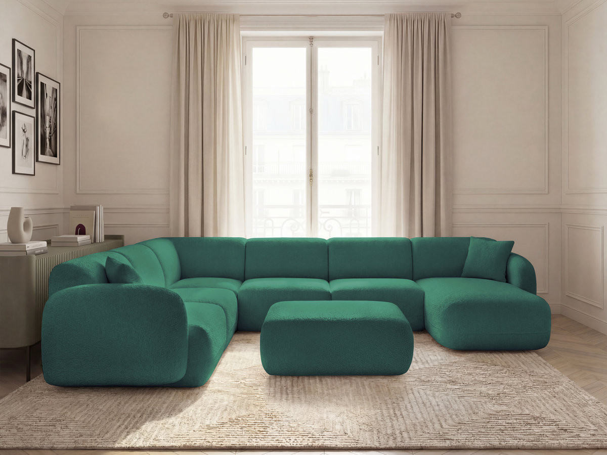 Bobochic Anda Wohnlandschaft mit Pouf 373 × 289 cm Chenille Dunkelgrün Ecke links