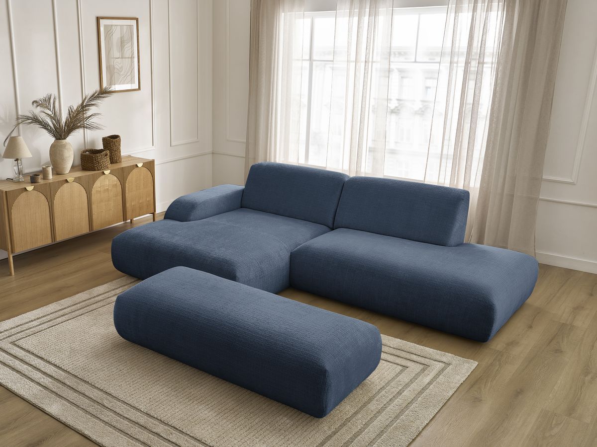 Bobochic Sirius Ecksofa mit Pouf 300 × 170 cm Strukturstoff Dunkelblau Ecke links
