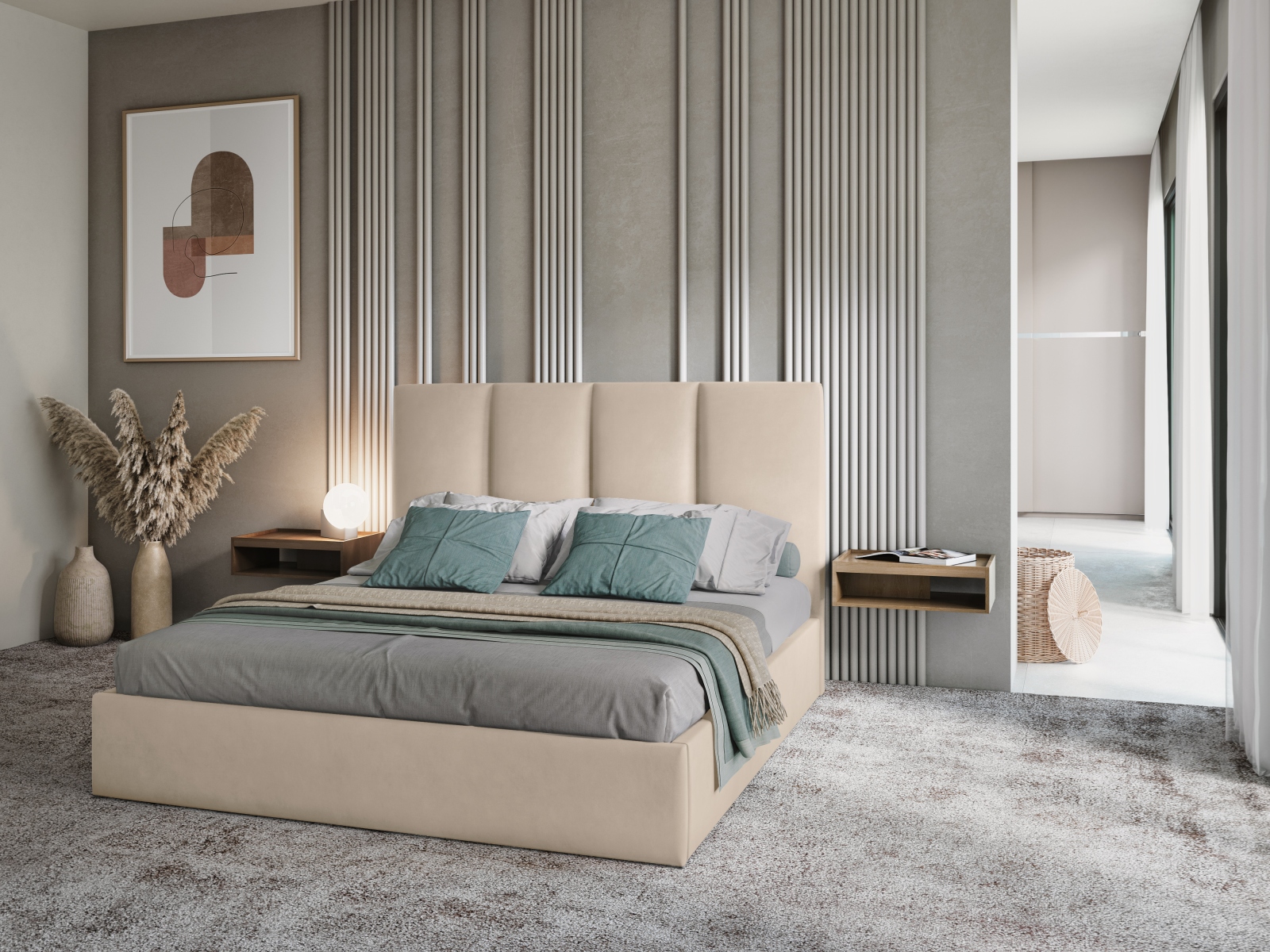 Micadoni Bett Pyla Samt Beige 160x200