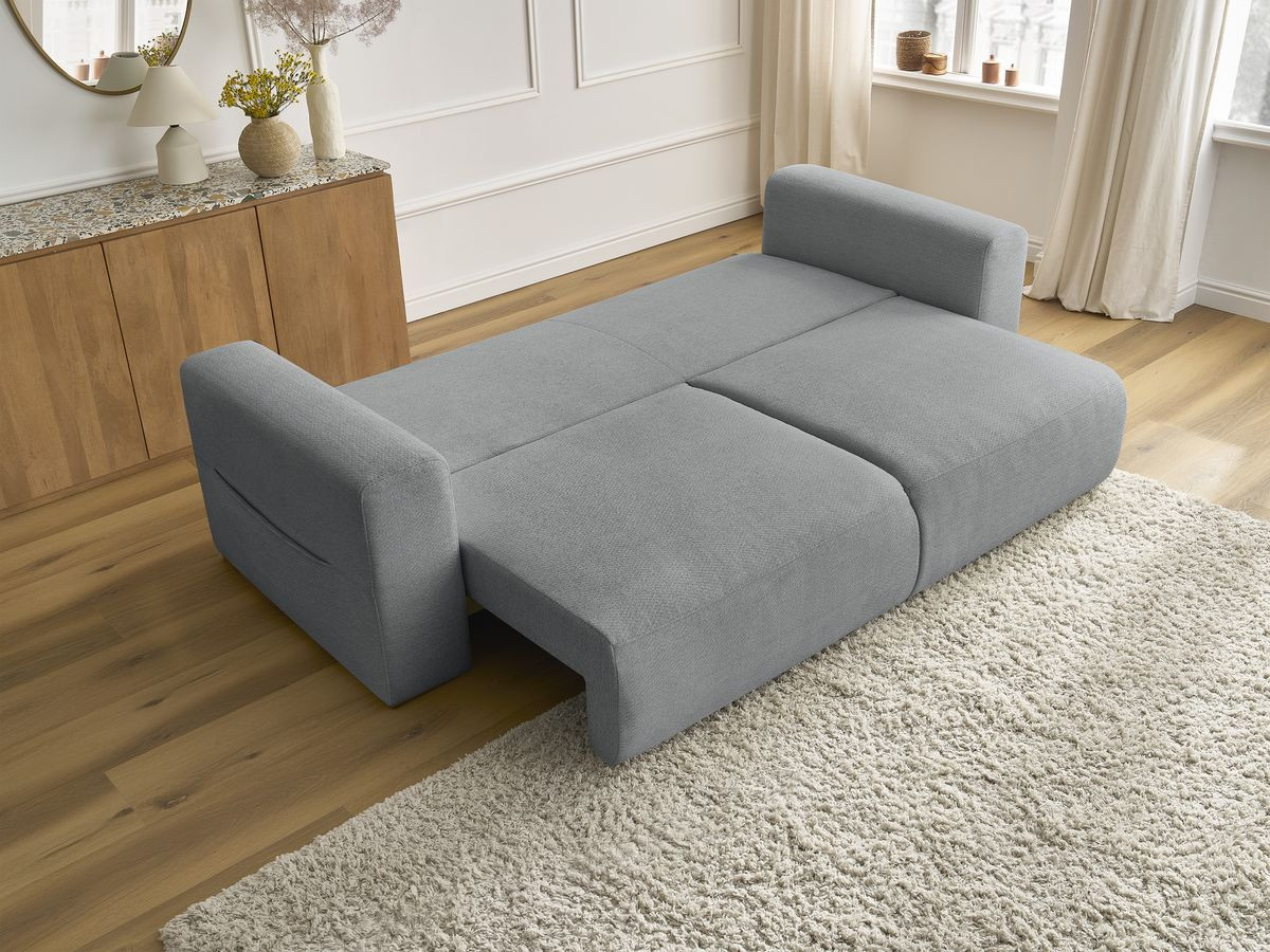 Bobochic Sidonie Schlafsofa 3-Sitzer mit Bettkasten Melange-Stoff Dunkelgrau