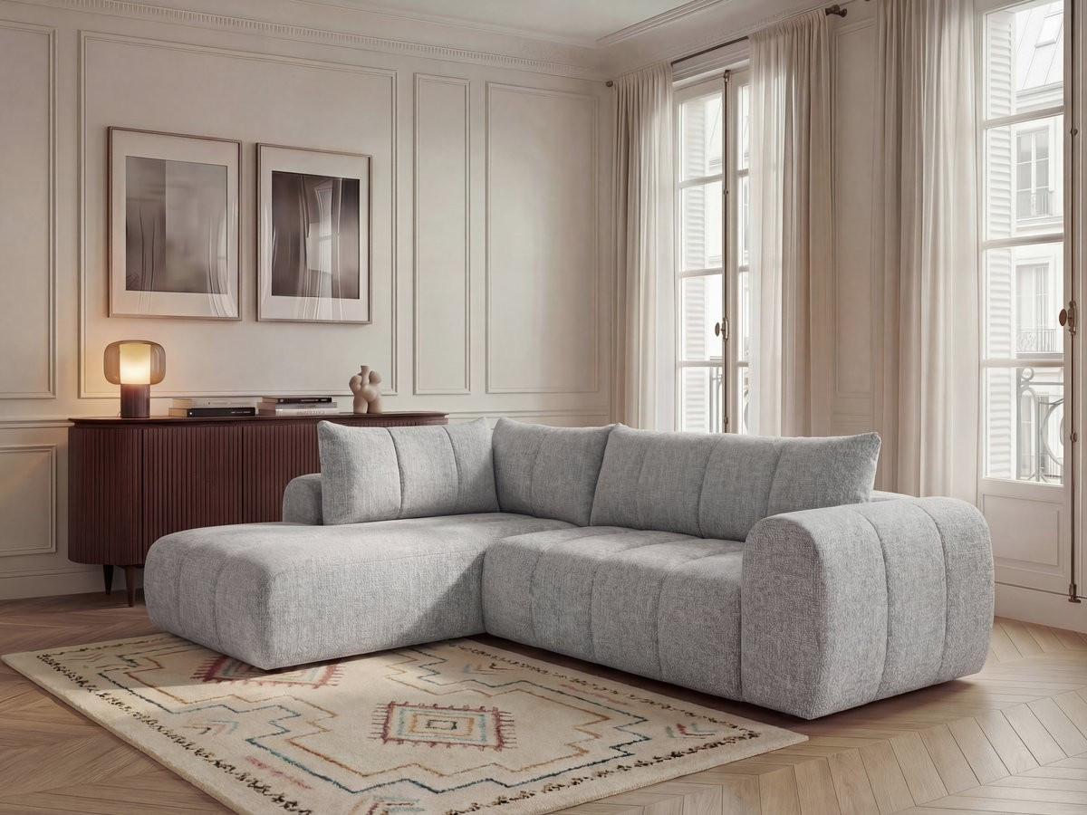 Bobochic Nesty Ecksofa in L-Form, 256 cm Melange-Stoff Hellgrau Ecke links