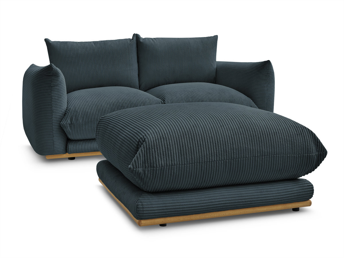 Bobochic Ernest Sofa 3-Sitzer mit Pouf 193 × 106 cm Cordsamt Blau