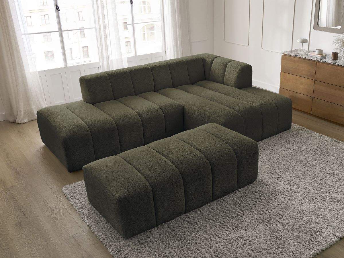 Bobochic Annecy Ecksofa mit Pouf Bouclé-Stoff Grün Ecke rechts