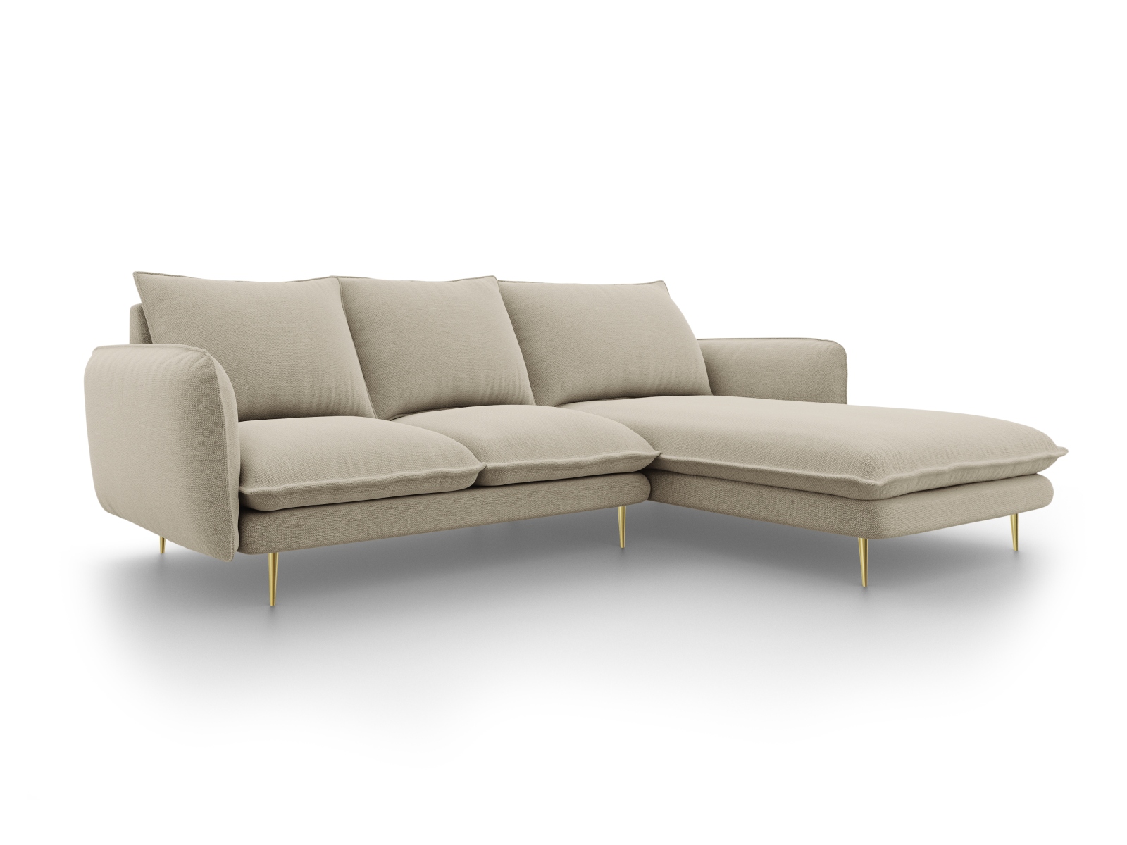 Cosmopolitan Design Ecksofa Vienna 5-Sitzer Strukturierter Stoff Positano Beige Rechts Beine Gold