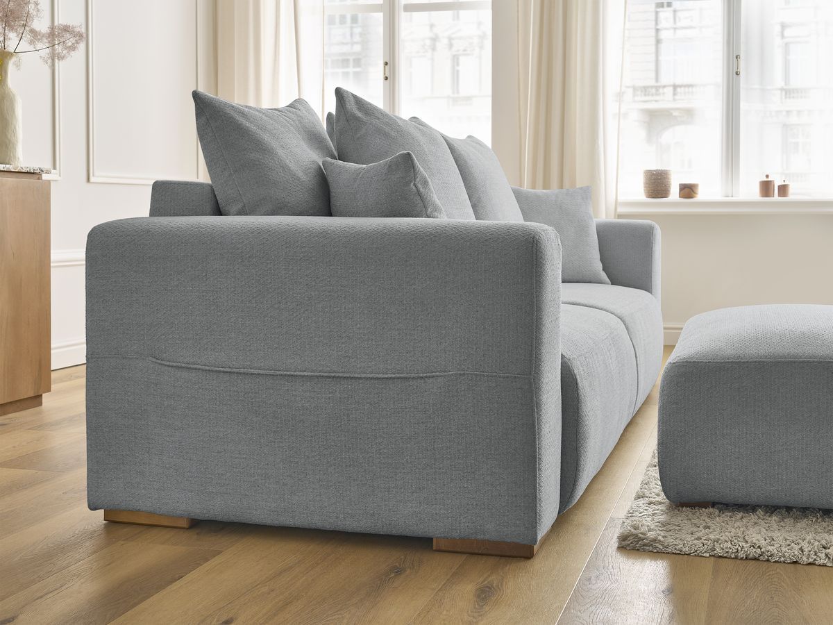 Bobochic Sidonie Schlafsofa 4-Sitzer mit Bettkasten und Pouf Melange-Stoff Dunkelgrau