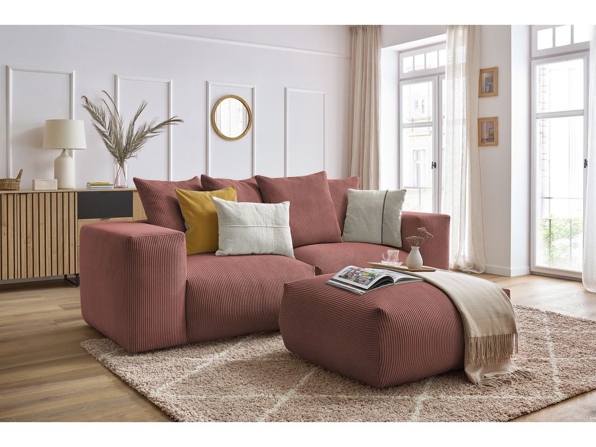 Bobochic Voltaire Sofa 4-Sitzer mit Pouf 248 × 100 cm Cordsamt Rosa