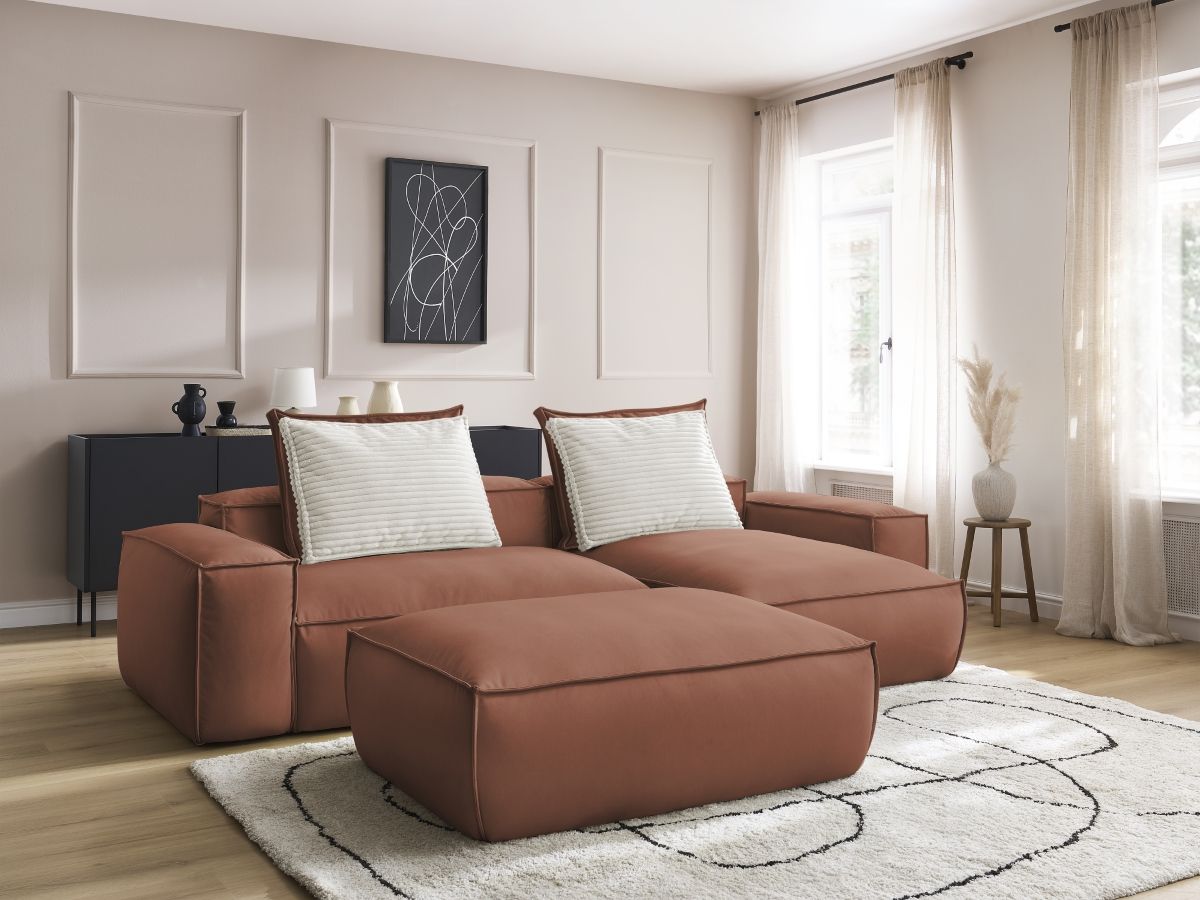 Bobochic Boheme Ecksofa mit Pouf Kunstleder Dunkelbraun