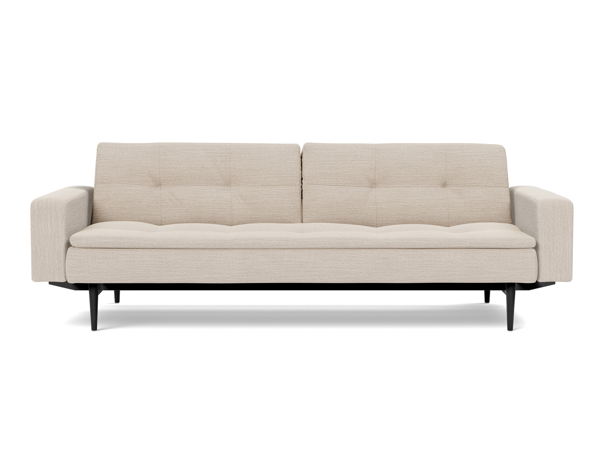 Schlafsofa Dublexo mit Armlehnen Webstoff Blida 612-Sand-Grey Beine Styletto Eiche schwarz